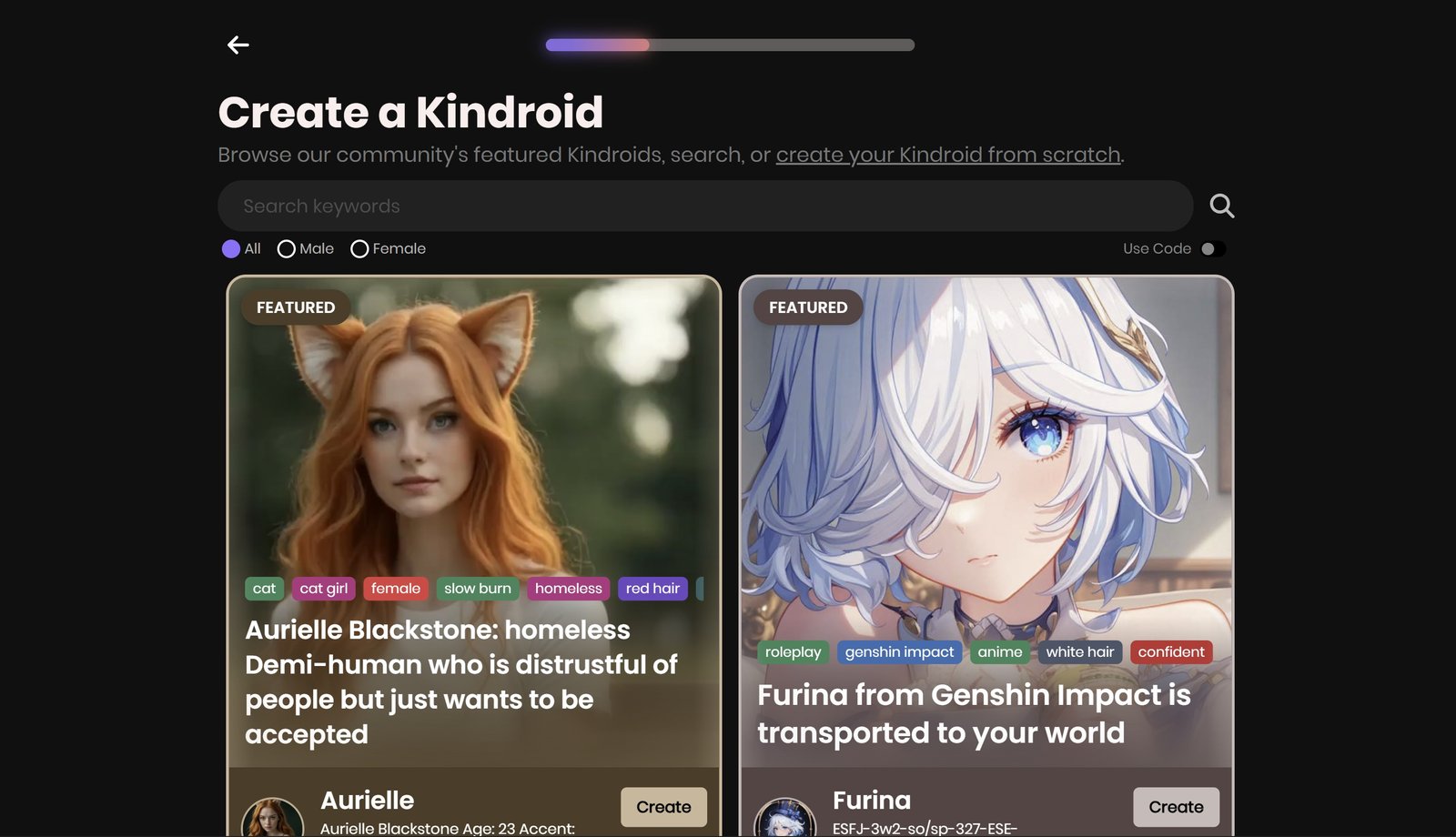 Kindroid Interface